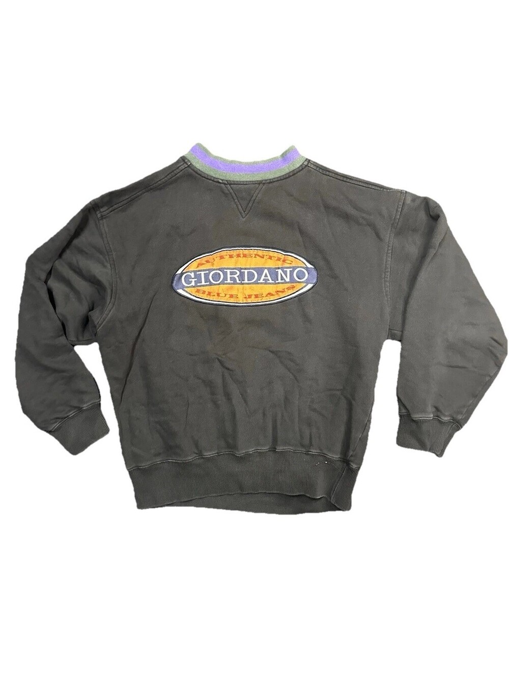 Vintage 90s Giordano Authentic Blue Jeans Sweatshirt Black Embroidered M